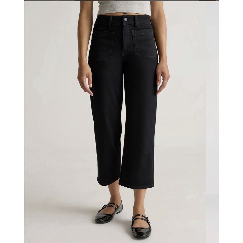Quince High Rise Women’s Bella Stretch Patch Pocket Wide Leg Pants Black 29